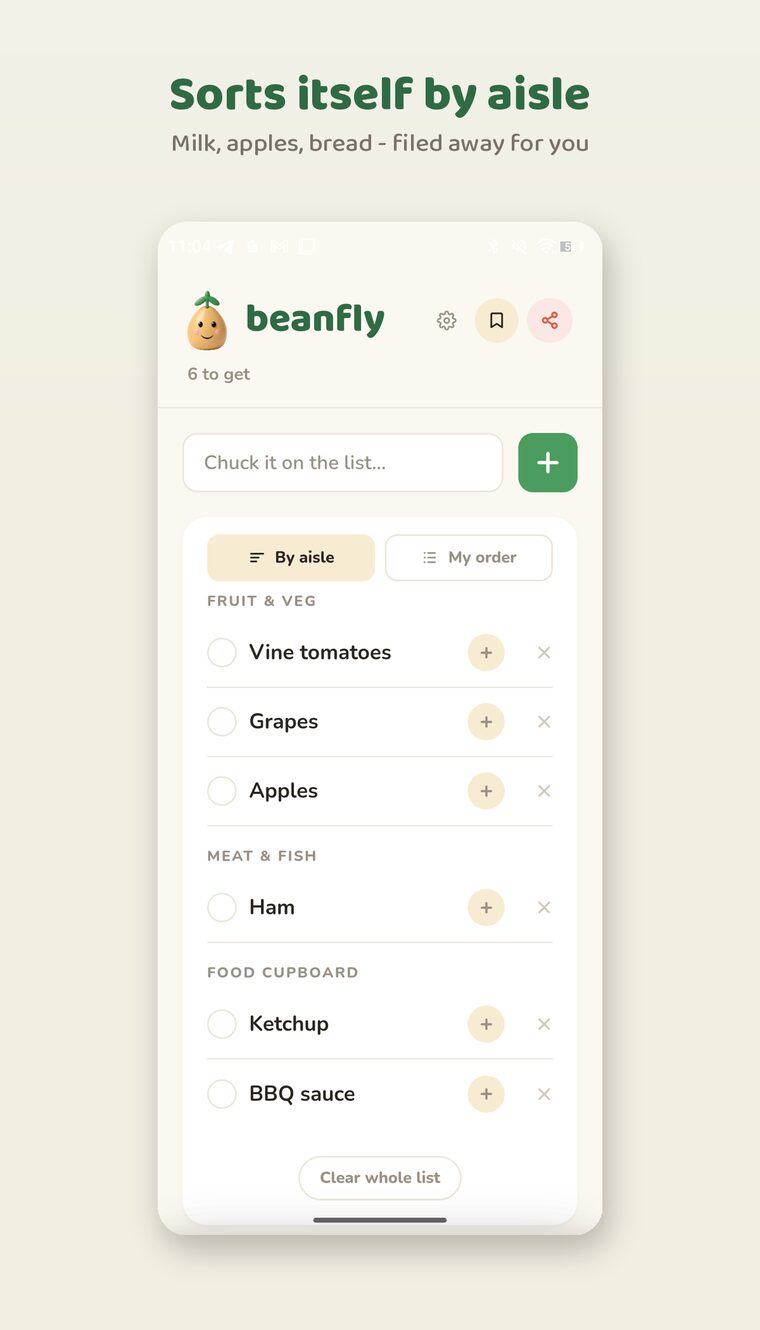 Beanfly sorting a shopping list by supermarket aisle